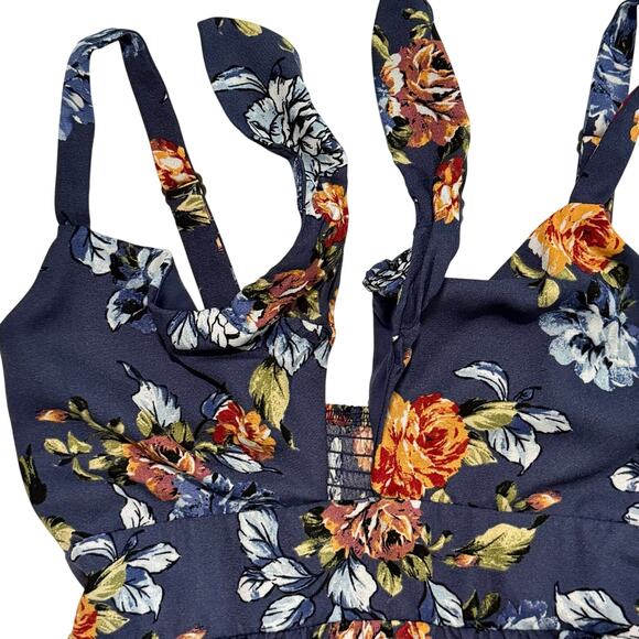 Floral Smocked Waist Maxi Dress Blue V-Neck Adjustable Straps Women’s Small - Picture 8 of 8